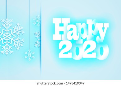 Happy New Year 2020. Christmas banner with snowflakes. Vector illustration. Falling snow.