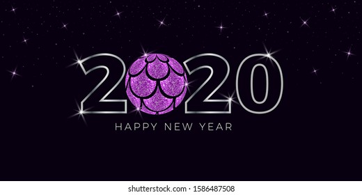 Happy New Year  2020 with Christmas ball and mermaid scales vector background  illustration