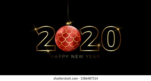 Happy New Year  2020 with Christmas ball and mermaid scales vector background  illustration