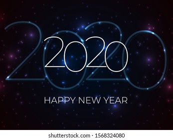 Happy new year 2020 color vector template for seasonal holidays flyers, greetings and invitations. Snowfall from snowflakes and a festive mood on a dark colored background. Vector illustration EPS10.