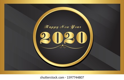 Happy New Year 2020 color gold Text Design on the black background