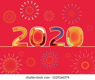 happy new year 2020, colored 2020 numbers, design elements for new year decor, 2020 vector, Fireworks