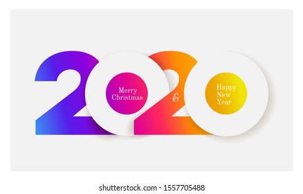 Happy New Year 2020 colored logo text design. Cover of business diary for 2020 with wishes. Brochure design template, card, banner. Colorful vector illustration. Isolated on white background.