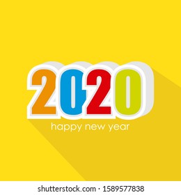 Happy New Year 2020 colored logo text design. Cover of business diary for 2020 with wishes. Brochure design template, card, banner. Colorful vector illustration. Isolated on yellow background.