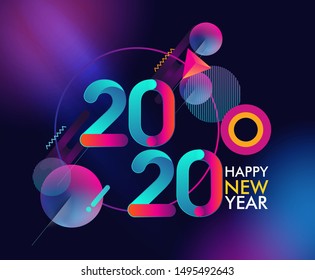 Happy New Year 2020 colorful abstract design, vector elements for calendar and greeting card.