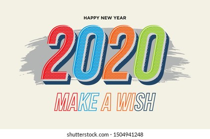 Happy New Year 2020 colorful banner style for the seasonal holidays flyers, greetings and invitations, christmas themed congratulations and cards. Vector illustration.