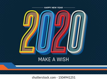 Happy New Year 2020 colorful banner style for the seasonal holidays flyers, greetings and invitations, christmas themed congratulations and cards. Vector illustration.
