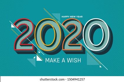 Happy New Year 2020 colorful banner style for the seasonal holidays flyers, greetings and invitations, christmas themed congratulations and cards. Vector illustration.