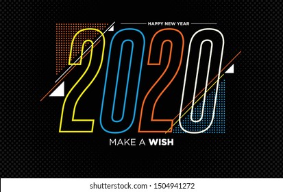 Happy New Year 2020 colorful banner style for the seasonal holidays flyers, greetings and invitations, christmas themed congratulations and cards. Vector illustration.