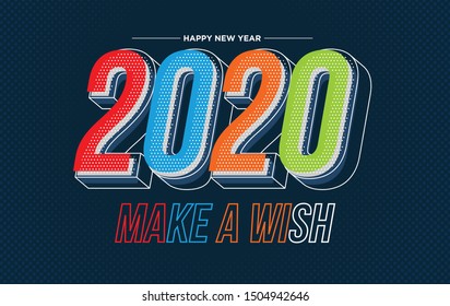 Happy New Year 2020 colorful banner style for the seasonal holidays flyers, greetings and invitations, christmas themed congratulations and cards. Vector illustration.