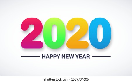 Happy New Year 2020 colorful text on a white background. Vector illustration. EPS 10