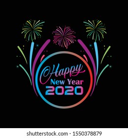 Happy New Year 2020 colorful facet logo text design. Cover of business diary for 2020 with wishes. Brochure design template, Xmas card, sale banner. Vector Christmas illustration