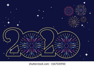 Happy New Year 2020., colorful fireworks design. Vector illustration