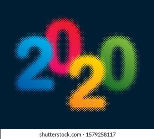 Happy New Year 2020. Colorful Halftone design element for Christmass. Multicolor Vector Illustration.