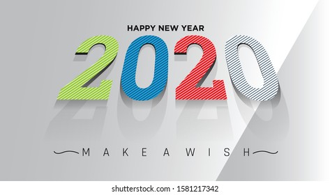 Happy New Year 2020 colorful banner style for the seasonal holidays flyers, greetings and invitations, christmas themed congratulations and cards. Vector illustration.