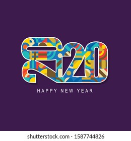 Happy new year 2020 colorful retro texture vector design ilustration.