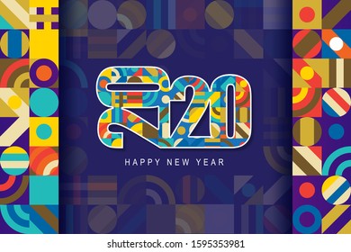 Happy new year 2020 colorful retro texture vector design ilustration.