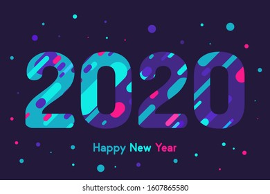 Happy New Year 2020 colorful minimal flat design. Cover for 2020 New Year brochure. Christmas banner card design template. New Year 2020 Modern Style Xmas card, sale banner. Vector illustration 