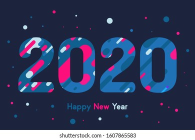 Happy New Year 2020 colorful minimal flat design. Cover for 2020 New Year brochure. Christmas banner card design template. New Year 2020 Modern Style Xmas card, sale banner. Vector illustration 