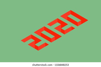 Happy New Year 2020 concept: Cute green background with number 2020