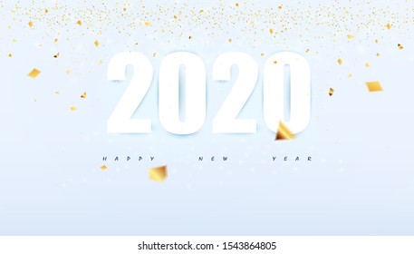 Happy New Year 2020 concept modern abstract background party poster with gold glitter and confetti glitter decoration.vector illustration.