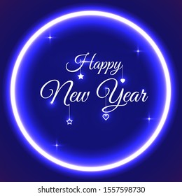 happy new year 2020 concept with neon and text light isolated on blue design vector design. Brochure design template, card, banner, promotion, social media.