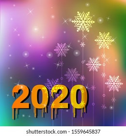 Happy New Year 2020 concept and festive Christmas of white stylish snowflakes on colorful mesh tools background. Vector illustration.