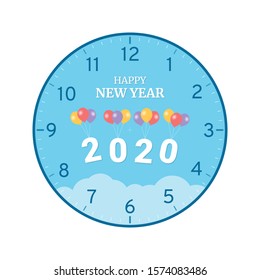 Happy New Year 2020 concept printable clock face template isolated on white background