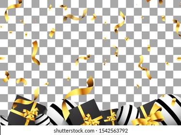 Happy new year 2020 confetti accessories. golden vector with luxury shape abstract with golden confetti.  gold festive frame design. Happy New Year template 2020 isolated transpare background - Vector