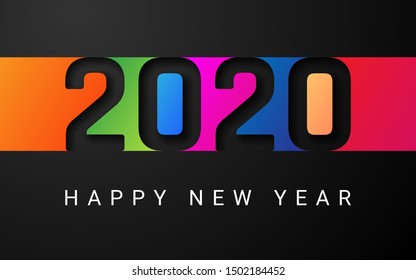 Happy New Year 2020 cover. Template of business design card, banner on dark bakground. Vector illustration.