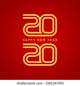 Happy New Year 2020. Cover of business diary for 20 20 with wishes. Brochure or calendar design template with japanese pattern. Red background.