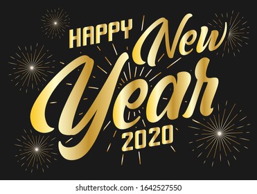 Happy new year 2020 cover design. Night sky background with sparkling fireworks element. Vector graphic. Celebration background. Eps 10