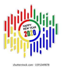 Happy new year 2020. Creative line art vector illustration background. Simple template design for greeting card, calendar or print with red, blue, green, yellow, and white color concept.
