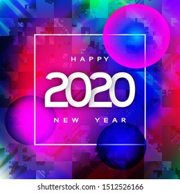 Happy New Year 2020 Cyberspace Background for Futuristic, Technology, Digital Banners. Duotone Gradients Style for Cybernetics, VR, Science Fiction Thematic Modern Print. Vector Illustration.