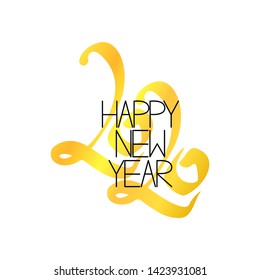 Happy New Year 2020 - decorative element, text and date.