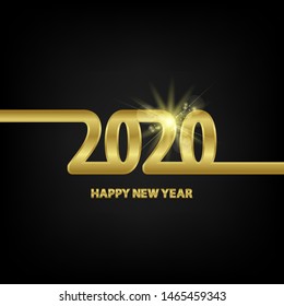 Happy new year 2020 design. Gold card on golden background.  Happy new year card design. Typography design. Happy New Year Banner with 2020 Numbers. Vector illustration