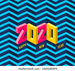 Happy New Year 2020 Design. Blue lines New Year Creative element for design modern cards invitations party for the New Year 2020 and Christmas. Vector illustration isolated on dark blue background.