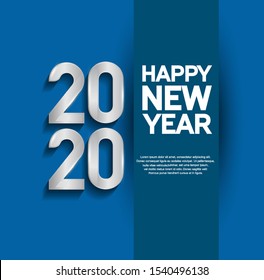 Happy New Year 2020. Design vector for greeting, invitation, background, poster and midnight celebration, silver color on blue background