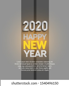 Happy New Year 2020. Design vector for greeting, invitation, background, poster and midnight celebration, silver and yellow color