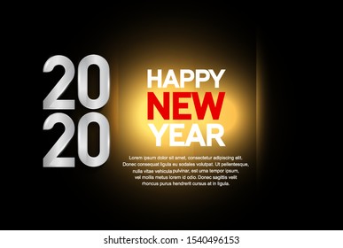 Happy New Year 2020. Design vector for greeting, invitation, background, poster and midnight celebration, silver color on glowing background