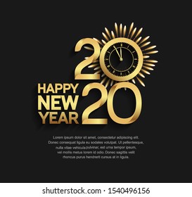 Happy New Year 2020. Design vector for greeting, invitation, background, poster and midnight celebration, golden color with firework