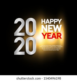 Happy New Year 2020. Design vector for greeting, invitation, background, poster and midnight celebration, silver color with glowing background