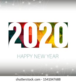 Happy New Year 2020 design geometric background. Calendar template vector elements. Cover of business diary for 2020 with wishes.