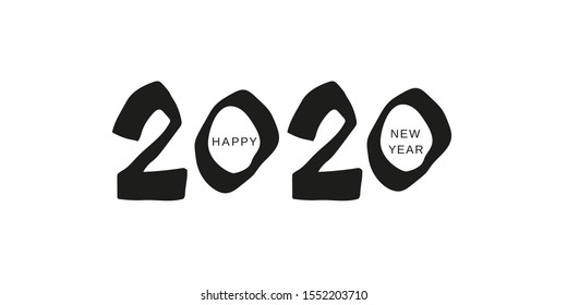 Happy new year 2020 design template. Design primitive style black and white.