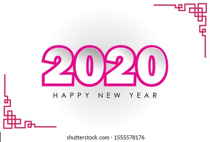 Happy New Year 2020 Design Template Element, for website, banner, greeting cards, print, and wallpaper. Paper Art