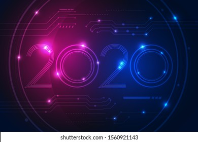 Happy new year 2020 design with futuristic technology background. Vector illustration