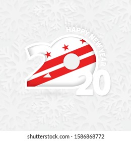 Happy New Year 2020 with District of Columbia flag on snowflake background.Greeting District of Columbia with new 2020 year.