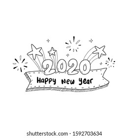 happy new year 2020 doodle