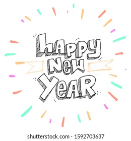 Happy New Year 2020 doodle