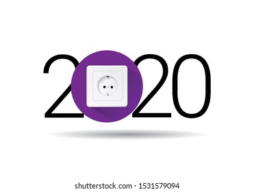 happy new year 2020. 2020 with electrical outlet
